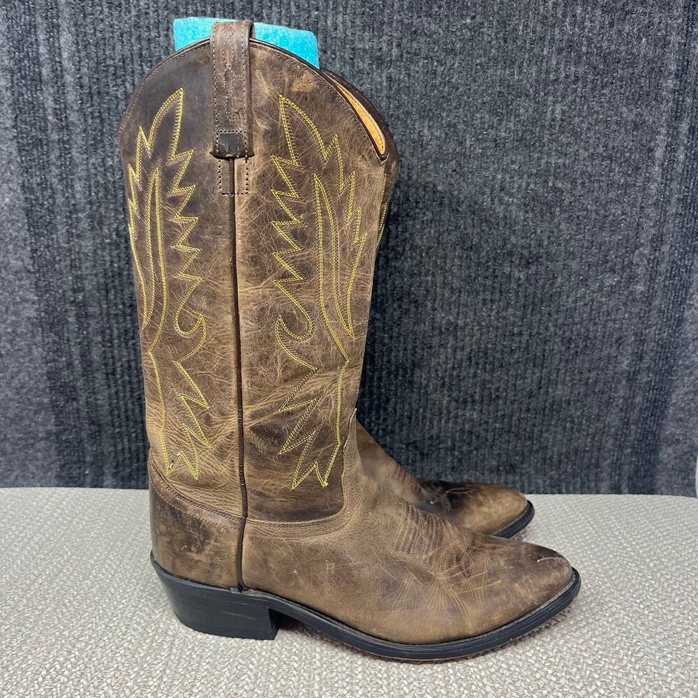 Old West OW 2041 Western Cowboy Boots Brown Leather Embroidered Mens 8 D